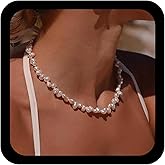 Jugielu Vintage Baroque Pearl Choker Necklace Silver Statement Pearls Necklace Irregular Pearl Chain Necklaces Bridal Pearls Pendent Necklaces Irregular Bead Choker Wedding Jewelry for Women