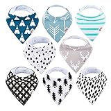 Baby Bandana Drool Bibs Organic 8 Pack for Boys and Girls 100% Absorbent Soft Cotton Bandana Baby Bibs for Teething Feeding Baby Shower Gift (BC073)