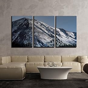 3 Piece Canvas Wall Art - Snow Covered Mountain and Pine Tree Forest - Modern Home Art Stretched and Framed Ready to Hang - 16"x24"x3 Panels