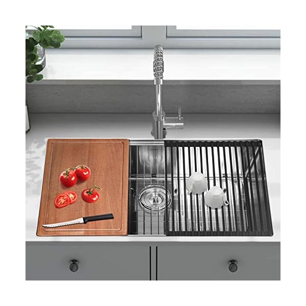 Hykolity 32 Inch Workstation Undermount Kitchen Sink 16 Gauge Single Bowl Stainless Steel Sink With All Accessories Green Star Interior