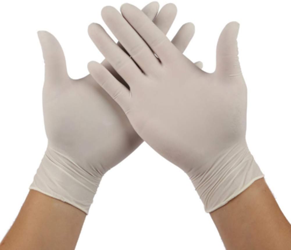 100PCS Disposable Nitrile Gloves Powder Free Non Vinyl Latex Food Grade Household Acid and Alkali Resistant Gloves (M, White)