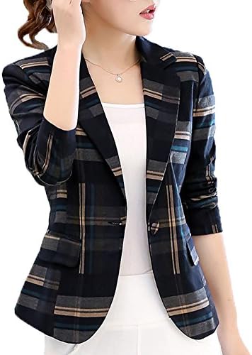 SiYuan Womens Fashion Work Office V Neck Fake Pocket Blazer Jacket US6/Tag 3XL Blue Stripe 1587