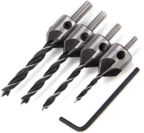 HakkaDeal Countersink Drill Bit,4 Drill Bit Sizes 3/4/5/6 mm ,Carpentry Reamer,Woodwork Drill Bit Set,Woodworking Drill