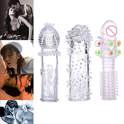 Alixyz Best Male Sex Toy Cover Sleeve Ring Delay Impotence Extension Condom Cover (B, Clear) - Thumbnail 2