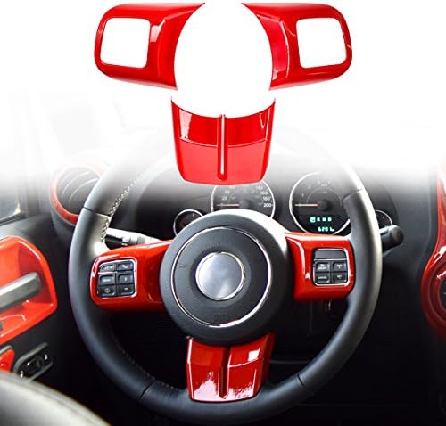 ICarszone ICARS Red Interior Inner ABS Steering Wheel Cover Trim Guard Accessories for 2011 2012 2014 2013 2014 2015 2016 2017 Jeep Wrangler JK & Unlimited & Sahara Rubicon & Compass & Patriot 3 pcs