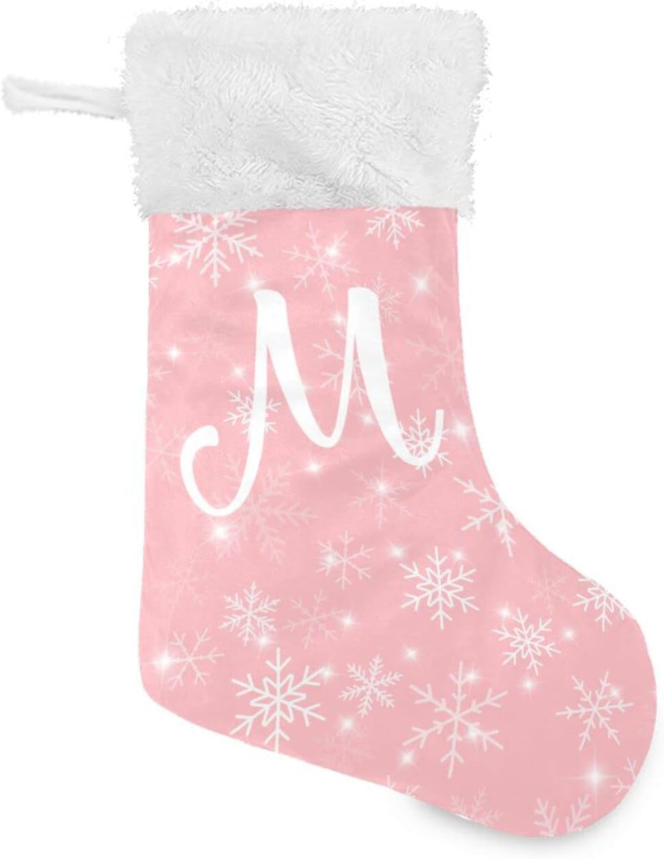 Stockings & Holders - DOMIKING Letter M Pink Large Christmas Stockings 1 Pack 17.1 Inches Fireplace Hanging Stocking Ornaments Xmas Decoration for Pets Kids Baby