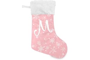 DOMIKING Letter M Pink Large Christmas Stockings 1 pack 17.1 Inches Fireplace Hanging Stocking Ornaments Xmas Decoration for Pets Kids Baby