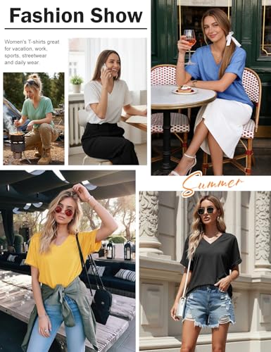 PASUDA T-shirts Women Short Sleeve Blouse V Neck Women Summer T-Shirt Elegant Loose Basic Top Solid Color T Shirts Blouse Casual Shirts Comfortable Tee