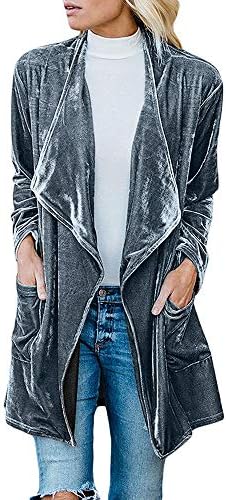 Ladies Velvet Jacket, Drape Open Front Cardigan Coat with Pockets