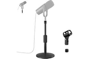 ZMHH Desktop Mic Stand,Adjustable Desk Microphone Stand Table with Mic Clip 3/8" to 5/8" Adapter,Compatible with Shure MV7+ |