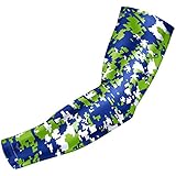 Bucwild Sports Compression Arm Sleeve - Youth & Adult Sizes - Baseball Football Basketball (1 Arm Sleeve - Blue & Green Digital Camo - Adult Medium)