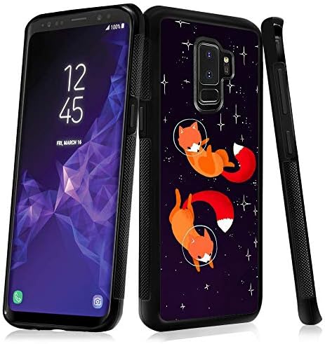 LONHAO Customized Pattern Hard PC Back Soft TPU Edges Phone Case for Samsung Galaxy S9 Plus Space Fox Universe Astronaut Cute red Fox-Black