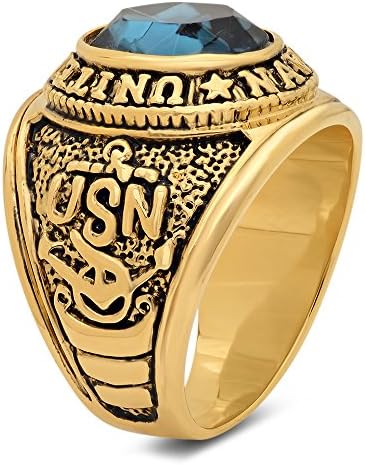 Large 15mm 14k Gold Plated Simulated Aquamarine Blue CZ Military Ring + Microfiber Jewelry Polishing Cloth