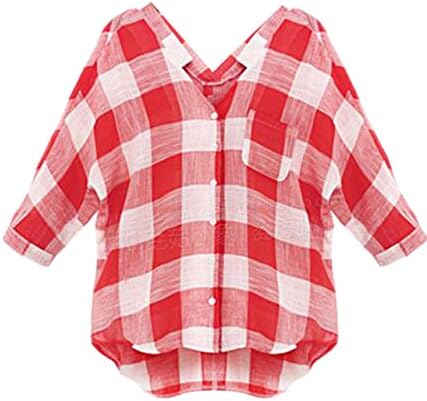 DANJIESHI Womens Casual Bat-wing Sleeve Lattice Shirt Blouse red US 3XL