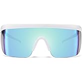 FEISEDY Oversized Mirror Shield Sport 80s Sunglasses Ski Goggles Flat Top One Piece Futuristic Visor Women Men B2522