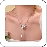 Andelaisi Boho Butterfly Y Lariat Necklace Vintage Pearl Butterfly Choker Necklace Silver Crystal Tassel Drop Necklace Adjustable Butterfly Chain Necklace Jewelry for Women