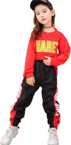 Amazon S5246子供上下セット2点 ダンスウェア ヒップホップ キッズ 女の子 秋 トップス 赤 長袖tシャツ パンツ ダンス衣装 ジュニア 子供 身長110 180cm アンサンブル 通販