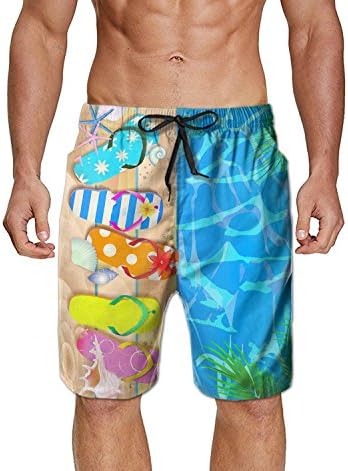 PopBYAM Mens Boys Colorful Cartoon Starfish Sea Life Quick Dry Beach Board Shorts Swim Trunk