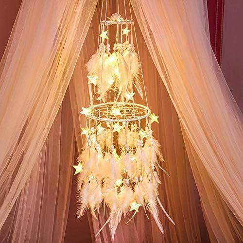 Dremisland Double Circle White Feather Dream Catcher