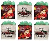 Earthwise Reusable Grocery Gift Bag Totes Assorted Xmas Christmas Holiday Shopping Designs Eco Friendly ( Pack of 6 )
