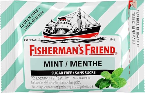 Fisherman’s Friend – Sugar Free Mint | For Temporary Relief of Cough, Sore Throat & Nasal Congestion | No Sugar | Halal, Vegan, Kosher & Gluten Free | 8 Packs of 22 Lozenges (176 Total Count)