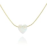 Tooliks Opal Heart Choker Necklace - Gold Filled, Sterling Silver or Rose Gold, Dainty Short Necklace for Women, Blue, White or Pink Love Pendant 13.5"-16.5"