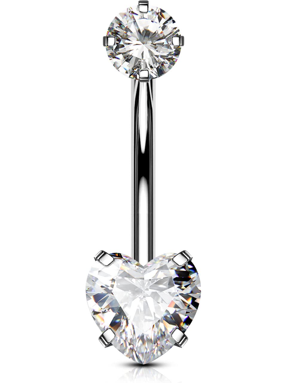 OUFER Belly Bars Internally Thread Belly Button Piercing 14G Grade23 Solid Titanium Double Shiny Cubic Zirconia Navel Piercing Navel Bar Belly Button Bars