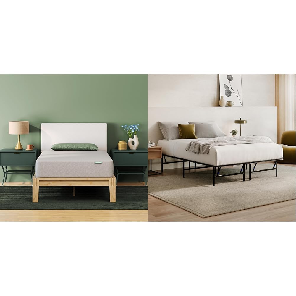 Siena 6” Twin Mattress and Foldable Metal Platform Bed Frame - Medium Firm Foam - 180 Night Mattress Trial - Premium Pressure Relieving Layers - Easy Tool Free Set Up - Holds Up to 500 Pounds Image