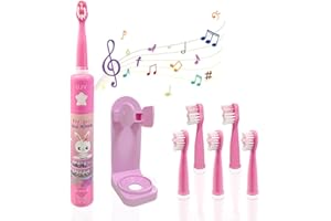 OJV 8620 Musical Electric Toothbrushes for Kids Children, 3 Modes 2 Min Timer, 6 Bristles Rechargeable Power Smart Sonic Music Play Song Toothbrush for Girls Age 3-14 with Wall Mounted Holder (Pink)