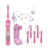 OJV 8620 Musical Electric Toothbrushes for Kids Children, 3 Modes 2 Min Timer, 6 Bristles Rechargeable Power Smart Sonic Music Play Song Toothbrush for Girls Age 3-14 with Wall Mounted Holder (Pink)
