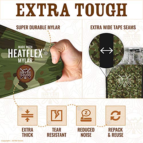 Emergency Sleeping Bag With Hood | Ultralight, Waterproof, Thermal Mylar Sleeping Bag Liner | Survival Bivy Space Blanket Bivey For Hiking, Camping, Military, Prepper Kits, Hunting, Survival Gear Camo
