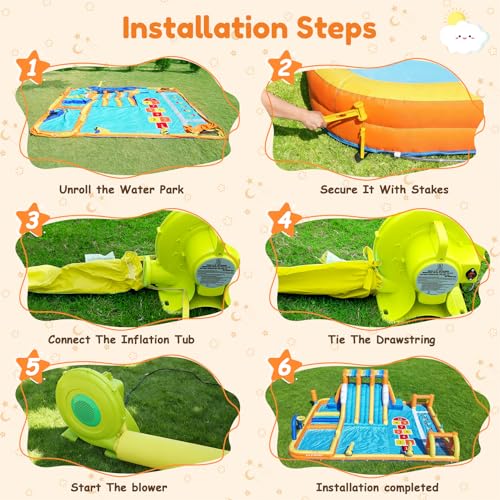 ELEMARA 12-in-1 Inflatable Water Slide Park for Big Kids, 20.07x15.91FT Bouncer with 3 Long Slides, Climbing Wall, Digital Springboard & Splash Pool, Includes 950W Air Blower