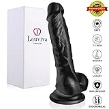 Louviva Realistic Silicone Dildo - 7 inch Women Sex Toys with Balls and Strong Suction Cup for Beginners Vaginal G Spot and Anal Play (Black)