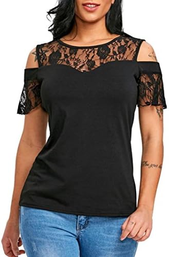 Quartly Women Short Sleeve O-Neck Flower Lace Shirt Tops Loose Summer T-Shirt Pullover Casual Blouse