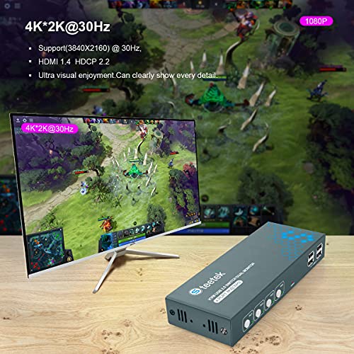KVM Switch Dual Monitor 4 Port 4K30Hz, HDMI KVM Switch Extended