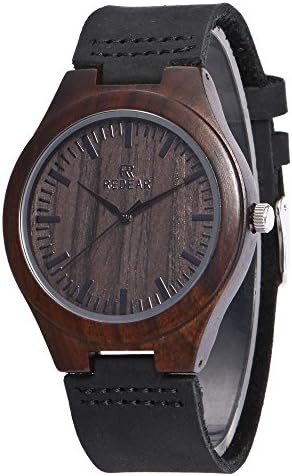 Wooden Watch, URVOGUE Natural Bamboo Watch Wooden Handmade Wood Grain Genuine Cowhide Leather Band Vintage Japanese Quartz Movement Wrist Watch