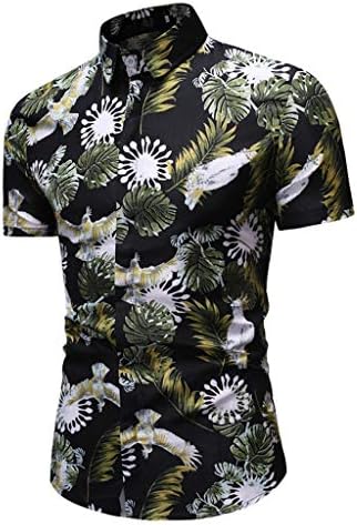 Hopeg Summer Clothing - Men's Hawaiian Printed Short-Sleeved Shirt Fashion Top,Tree and Bird Fresh Blouse