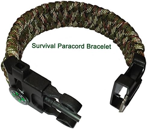 Joytek 550Ib Military Grade Survival Paracord Bracelet 9 inch with Compass, Fire Starter, Scraper, Whistle, Cord for Outdoor,Drak green color