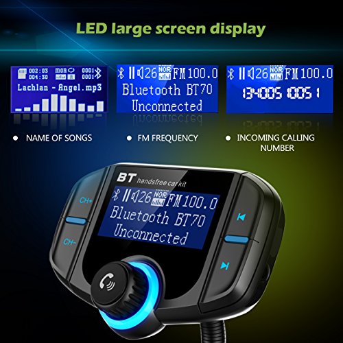 KeeKit Bluetooth FM Transmitter, Wireless In-Car FM Transmitter Radio Adapter Car Kit with 1.7in Display, QC3.0 + 5V/2.4A Dual USB, Hands-Free Calling for iPhone, All Smartphones & Audio Players