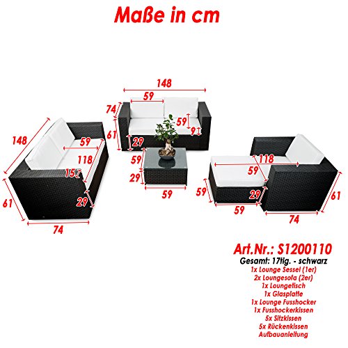 XINRO Polyrattan Lounge Möbel Set erweiterbar - Lounge Polyrattan XXL - schwarz - Garnitur Lounge Sitzgruppe Gartenmöbel - Gartenlounge Set inkl. Lounge Sofa + Sessel + Hocker + Tisch + Kissen – Bild 3