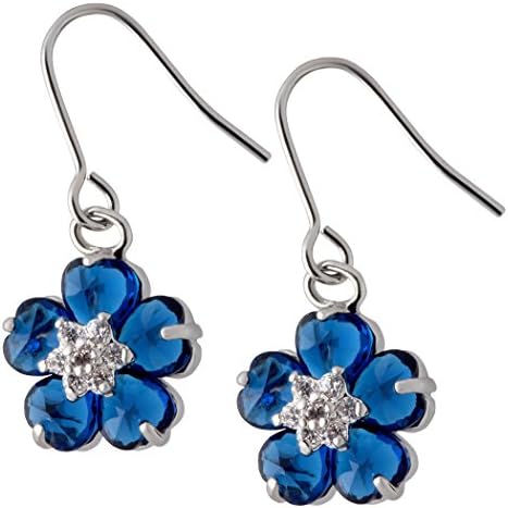 FashionCat Flowers 18K Silver Plated Blue &amp; White Cubic Zirconia Crystal Drop &amp; Dangle Fish Hook Earrings