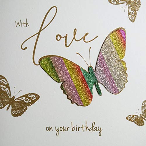 with Love on Your Birthday - Lovingly Handmade & Printed with Biodegradable Glitter Card - NE45