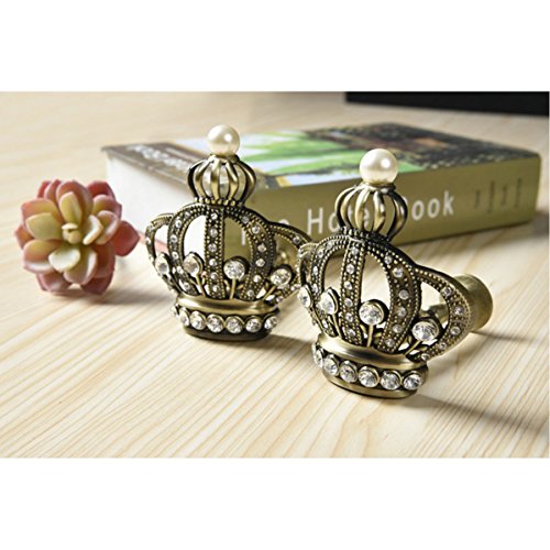 Joyci One Pair Crown Curtain Holdbacks Inlay Crystal Pearl Curtain Tiebacks Unique Drapes holder (Bronze)