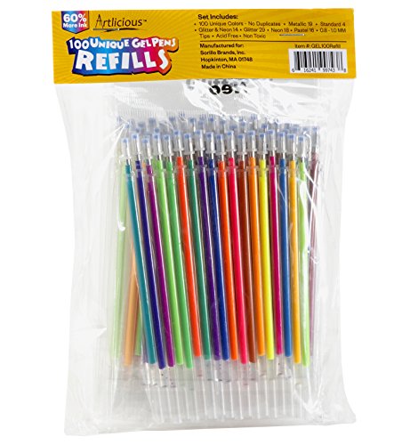 Artlicious - ULTIMATE 100 Unique Gel Pens Set - Non Toxic & Acid Free - Ideal for Coloring Books