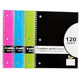 4-Pack 10½" x 8" 3 Subject Spiral Notebook, Wide Ruled, 120 Sheets per