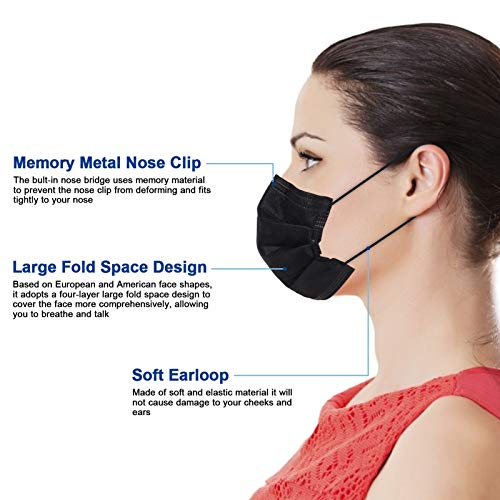 Face Masks Medical Black Disposable Face Mask 4 Ply, Breathable