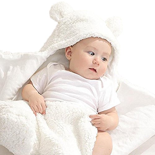 Newborn Baby Boy Girl Cute Cotton Plush Receiving Blanket Sleeping Wrap Swaddle (White, One Size)