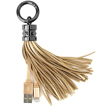 iPhone Charger, Leather Tassel Key Chain Sync USB Lightning Cable Short for Apple iPhone iPad iPod (Gold)