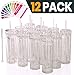 SKINNY TUMBLERS 12 Clear Acrylic Tumblers with Lids and Straws | Skinny, 16oz Double Wall Clear Plastic Tumblers With FREE Straw Cleaner & Name Tags! Reusable Cup With Straw (Clear, 12) primary