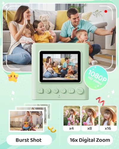 TIATUA Camara Fotos Infantil Instantanea, 2,4 Pulgada 1080P Cámara de Fotos Instantánea con Tarjeta de 32 GB y Papel Fotográfico, Regalo para Niños de 3 a 12 Años